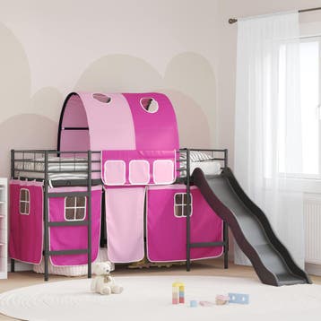 vidaXL Bunkbed voor kinderen met gordijnen Zwart en Roze 75, Verzenden, Nieuw