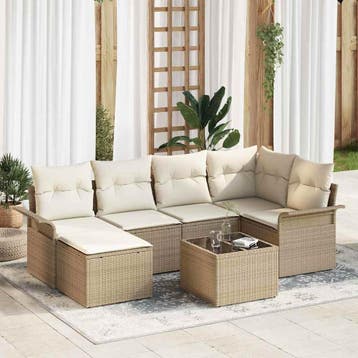 vidaXL Tuinbank Set 7 st Beige poly rattan, Verzenden