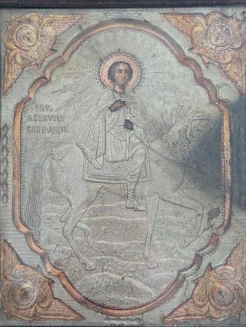Icoon - Antiek icoon Sint Demetrius van Thessaloniki. ca., Antiek en Kunst