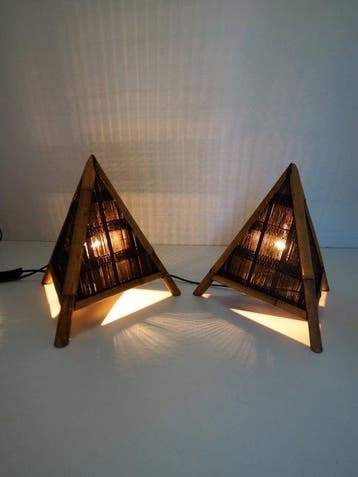 Lampe de table - Bois, Bambou - Une paire de lampes de table
