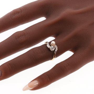 Ring - 18 karaat Geel goud Diamant (Natuurlijk) - Parel -, Nieuw