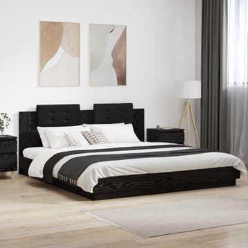 vidaXL Bedframe met Hoofdbord Zwart Eiken 200 x 200 cm, Verzenden, Nieuw