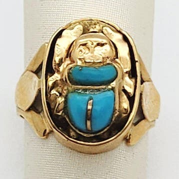 Ring - 18 karaat Geel goud - 1.00ct. tw. Turquoise, Handtassen en Accessoires, Ringen, Nieuw