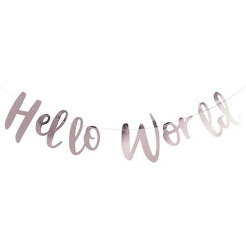 Rose Gouden Letterslinger Hello World 1,5m, Hobby en Vrije tijd, Feestartikelen, Verzenden, Nieuw