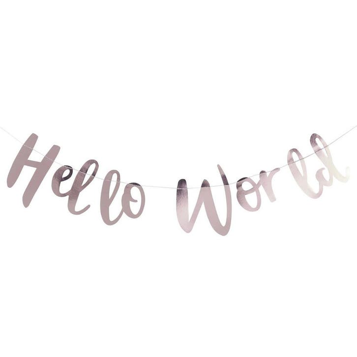 Rose Gouden Letterslinger Hello World 1,5m, Hobby en Vrije tijd, Feestartikelen, Nieuw, Verzenden