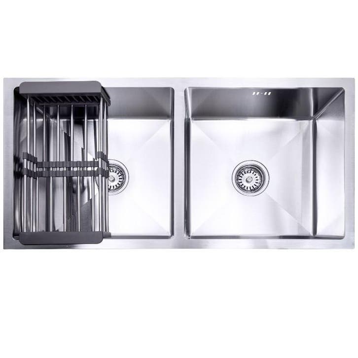 Lendo Online Dubbele Spoelbak 87x44 cm RVS – Met Droogrek, Doe-het-zelf en Bouw, Sanitair, Nieuw, Verzenden