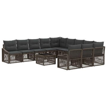 vidaXL Tuinbank Set 12 pcs Grijs poly rattan, Tuin en Terras, Verzenden, Nieuw