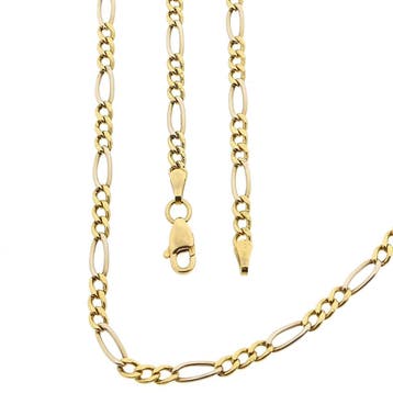 18 Krt. Bicolor gouden Figaro schakelketting | 53,5 cm, Handtassen en Accessoires, Kettingen, Ophalen of Verzenden, Gebruikt, Goud