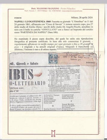 Italiaanse oude staten - Napels - 1861 Croce di Savoia op, Gestempeld