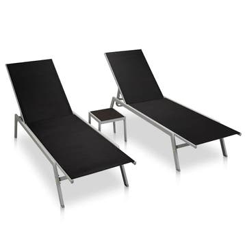 vidaXL Ligbedden 2 st met tafel staal en textileen zwart, Verzenden