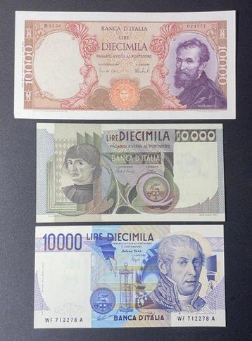 Italie. - 3 x 10.000 + 5.000 + 2 x 2.000 + 3 x 1.000 + 500, Timbres & Monnaies, Billets de banque | Europe | Billets non-euro