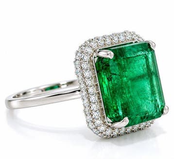 Ring Platina - 5.96ct. tw. Smaragd - Diamant - Smaragdgroene, Nieuw
