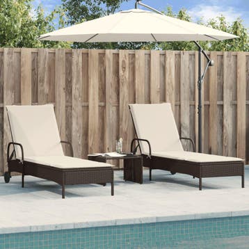 vidaXL Ligstoelen 2 st met kussens poly rattan bruin, Tuin en Terras, Verzenden, Nieuw