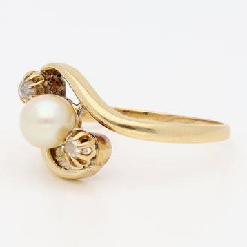 Ring - 14 karaat Geel goud Diamant (Natuurlijk) - Parel, Nieuw