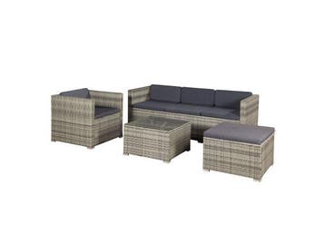 Veiling - Loungeset Punta Cana L - Polyrotan - Grijs-gemelee, Nieuw
