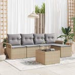 vidaXL Buitensofa met kussen 6 pcs Beige poly rattan, Verzenden, Nieuw