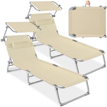 2 ligbedden 4-niveaus met hoofdkussen - beige, Verzenden, Nieuw