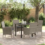 vidaXL Tuin Eettafel Set met kussen 5 pcs Grijs poly rattan, Verzenden