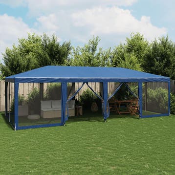 vidaXL Partytent met 12 mesh zijwanden 8x4 m HDPE blauw, Verzenden, Nieuw