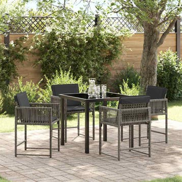 vidaXL Tuin Eettafel Set 5 pcs Grijs poly rattan, Verzenden, Nieuw