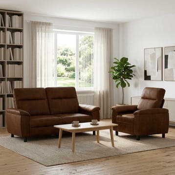 vidaXL bank / zetelstel 2 pcs Bruin Kunst Suède Leer, Huis en Inrichting, Verzenden, Nieuw