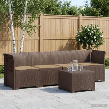 vidaXL 4-Zits Tuin Sofa met Kussens Rieten Look PP Bruin, Tuin en Terras, Verzenden, Nieuw