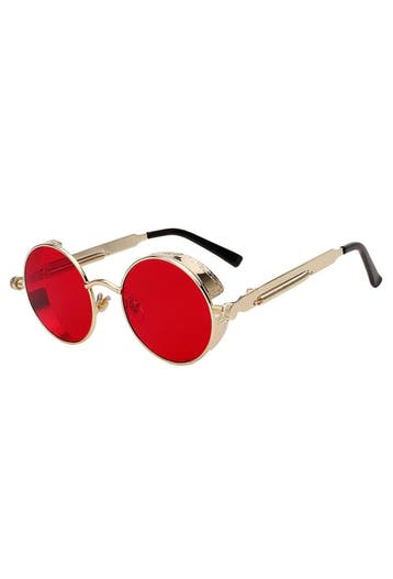 KIMU® Ronde Bril Steampunk Vintage Goud Montuur Rond Rode Gl, Ophalen of Verzenden, Nieuw, Rood