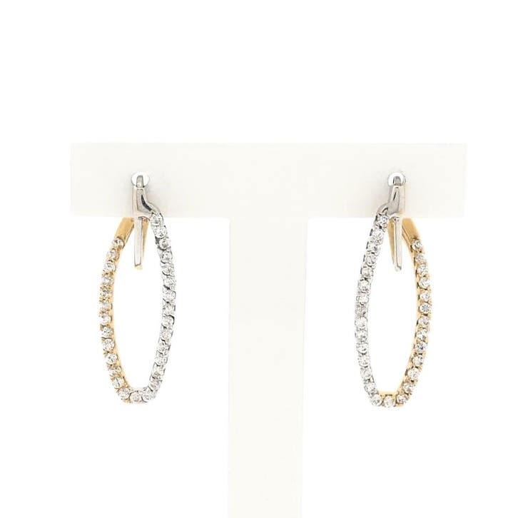 Bicolor gouden oorbellen met zirconia, Handtassen en Accessoires, Oorbellen, Goud, Gebruikt, Met edelsteen, Goud, Ophalen of Verzenden