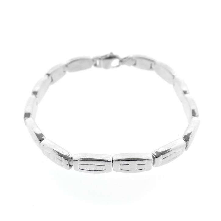 Zilveren gematteerde schakelarmband, Handtassen en Accessoires, Armbanden, Zilver, Gebruikt, Zilver, Ophalen of Verzenden