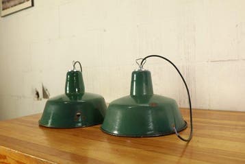 Plafondlamp (2) - Vintage industriële emaille hanglamp -