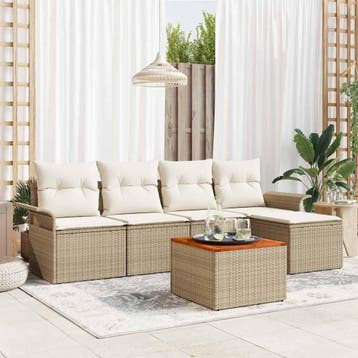 vidaXL Tuinbank Set 6 st Beige poly rattan, Tuin en Terras, Tuinsets en Loungesets, Verzenden, Nieuw