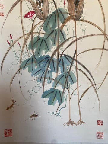 Een Chinees bloemenschilderij, inkt en kleur op papier,