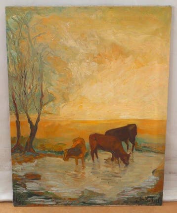 Alberto Adolfo De Mattois (XX) - Paysage pastoral aux vaches