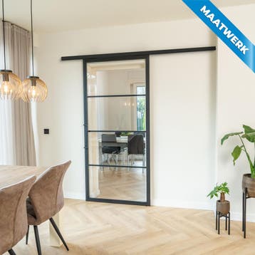 Stalen Schuifdeur met koofsysteem Zwart 4 Vlaks Maatwerk Hel, Doe-het-zelf en Bouw, Raamkozijnen en Schuifdeuren, Nieuw, Metaal