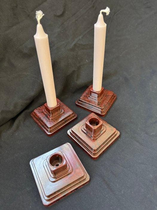 Kandelaar - Bakeliet - Bakelieten set kandelaars, Antiek en Kunst, Curiosa en Brocante