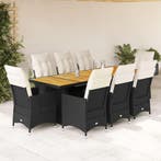 vidaXL 9-delige Bistroset met kussens poly rattan zwart, Verzenden
