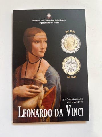 Italie. Coin Card 2009/2019 Louis Braille + Leonardo Da, Postzegels en Munten