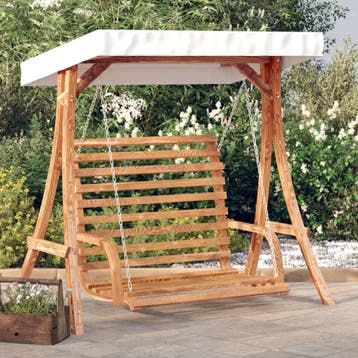 vidaXL Schommelbank met luifel vurenhout met teak afwerking, Verzenden, Nieuw