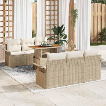 vidaXL Tuinbank Set 7 st Beige Poly rattan, Tuin en Terras, Verzenden, Nieuw