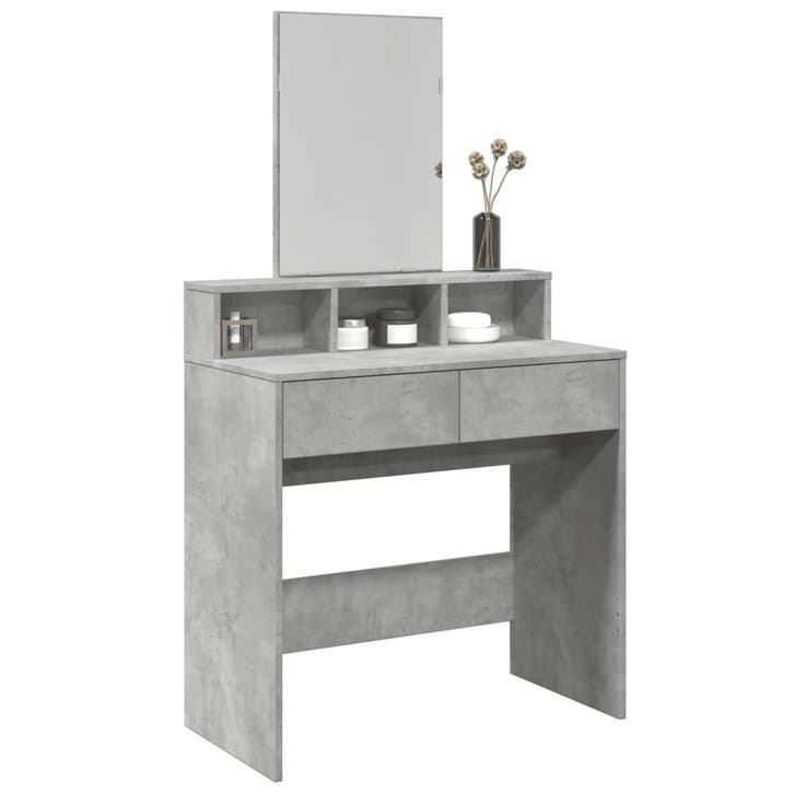 vidaXL Kaptafel met spiegel 80x41x144,5 cm betongrijs, Huis en Inrichting, Tafels | Kaptafels, Nieuw, Verzenden