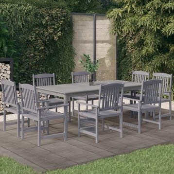vidaXL 9-delige Tuinset massief acaciahout grijs, Verzenden, Nieuw, Tuinset