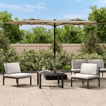 vidaXL Parasol dubbel dak 316x145 cm taupe, Verzenden