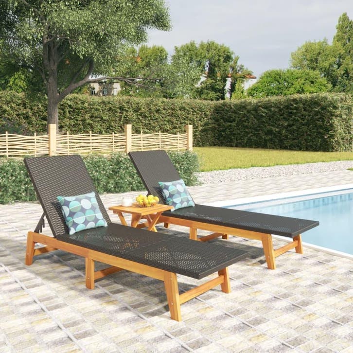 vidaXL Ligbedden 2 st poly rattan en massief acaciahout, Jardin & Terrasse, Chaises longues, Envoi