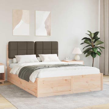 vidaXL Bedframe met Gevoerde Hoofdbord Taupe 140 x 190 cm, Verzenden, Nieuw