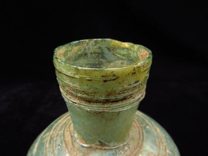 Oud-Romeins Glas Versierde parfum-/zalffles (1x) - 10.5 cm, Antiquités & Art, Antiquités | Autres Antiquités