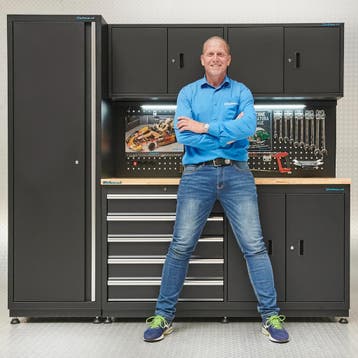 Datona Werkbank garage 160 cm met zijkast - Datona - Zwart, Ophalen of Verzenden