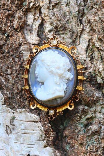 Broche - 18 karaat Roségoud - Parel - Cameo, Victoriaans