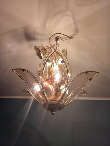 Kroonluchter - Messing, Glas, Metaal - Luster-stijl lotus, Antiek en Kunst