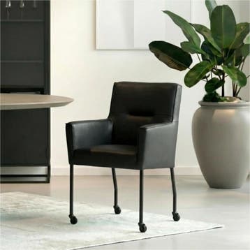 Leren eetkamerstoel met wieltjes en armleuning Lucky -, Huis en Inrichting, Stoelen, Bohemian, Industrieel, Modern, Scandinavisch