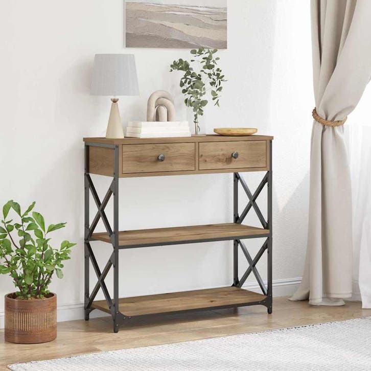 vidaXL Console Tafel met lade artisanaal eikenkleurig 75 x, Huis en Inrichting, Tafels | Bijzettafels, Nieuw, Verzenden